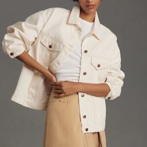 Anthropologie Pilcro Weston Ivory Denim Oversized Boyfriend Jacket x-Large